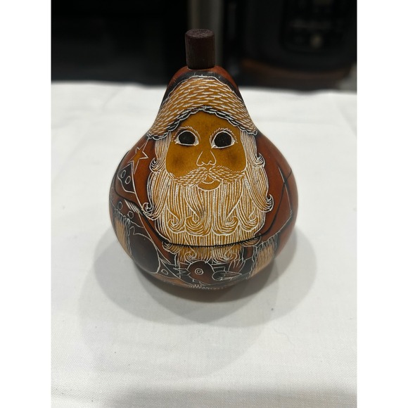Lucuma Other - Lucuma Santa Claus Handcarved Gourd Trinket Box Folk Art Christmas Decor Small